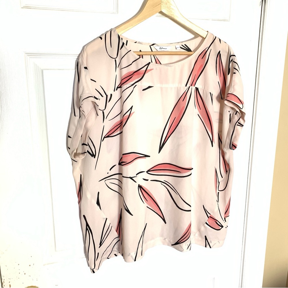 Reitmans Blush Pink & Black Leaf Print Blouse | Women’s Size XXL